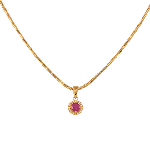 Gold Plated American Diamond CZ Round Pendant Set With Earring and Chain