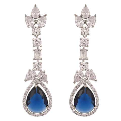 Silver Plated Blue American Diamond CZ Dangle Drop Earrings