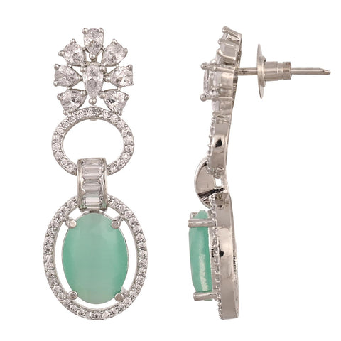 Silver Plated American Diamond CZ Dangle Drop Earrings