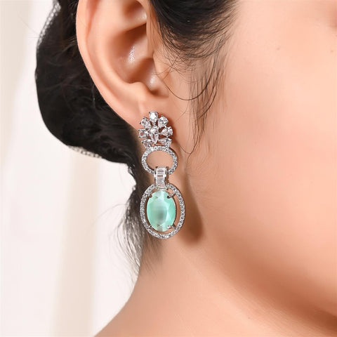 Silver Plated American Diamond CZ Dangle Drop Earrings