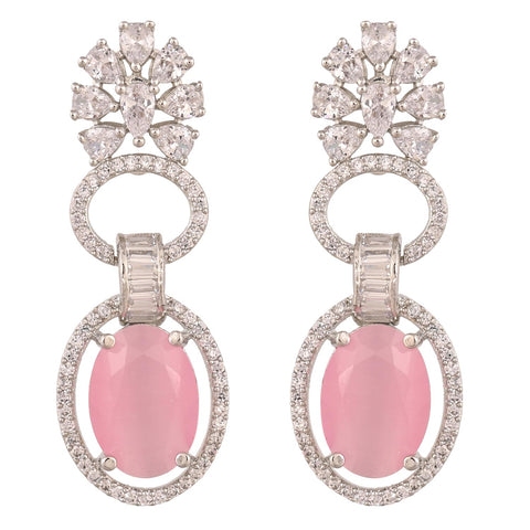 Silver Plated American Diamond CZ Dangle Drop Earrings