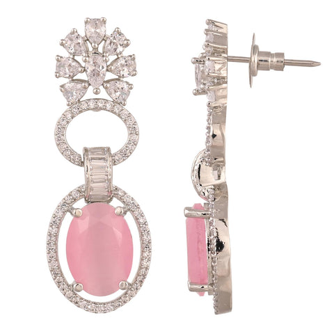 Silver Plated American Diamond CZ Dangle Drop Earrings
