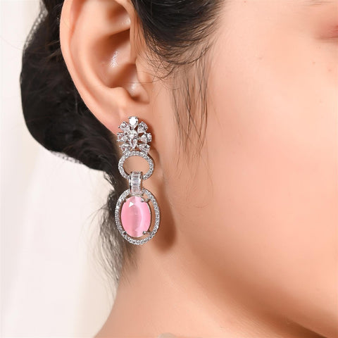 Silver Plated American Diamond CZ Dangle Drop Earrings