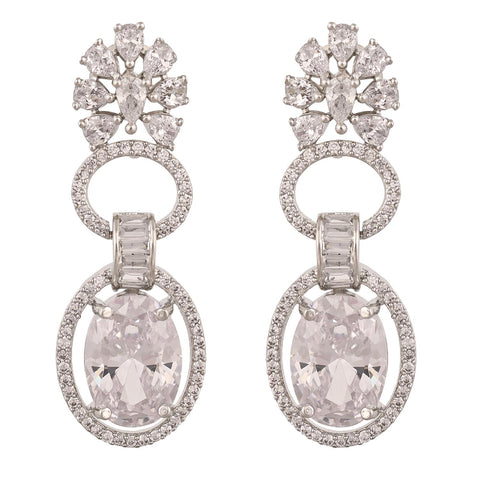 Silver Plated American Diamond CZ Dangle Drop Earrings