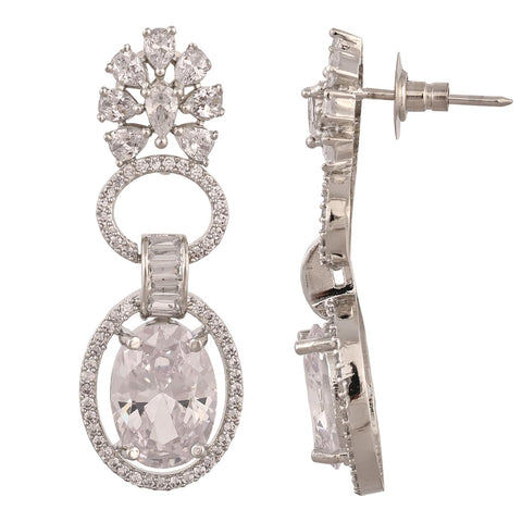 Silver Plated American Diamond CZ Dangle Drop Earrings
