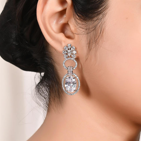 Silver Plated American Diamond CZ Dangle Drop Earrings