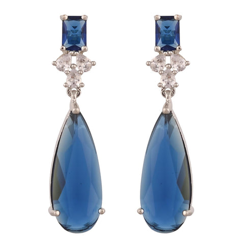 Silver Plated American Diamond CZ Dangle Drop Earrings