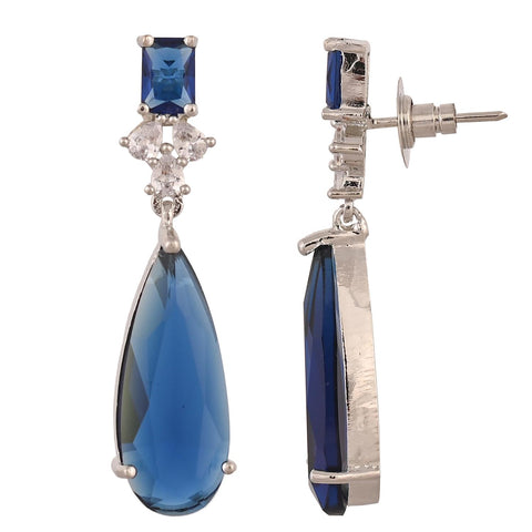 Silver Plated American Diamond CZ Dangle Drop Earrings