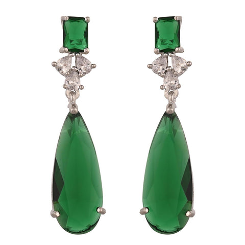 Silver Plated American Diamond CZ Dangle Drop Earrings