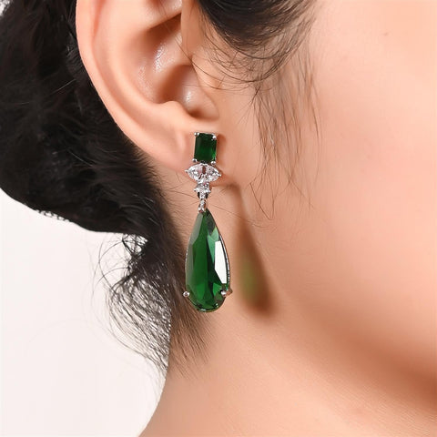 Silver Plated American Diamond CZ Dangle Drop Earrings