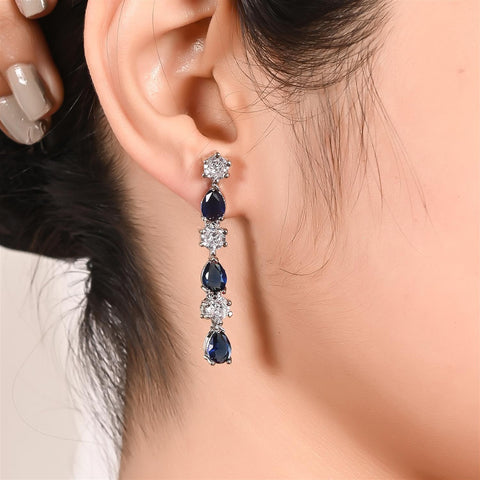 Silver Plated American Diamond CZ Sleek Dangle Drop Earrings