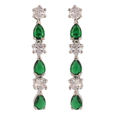 Silver Plated American Diamond CZ Sleek Dangle Drop Earrings