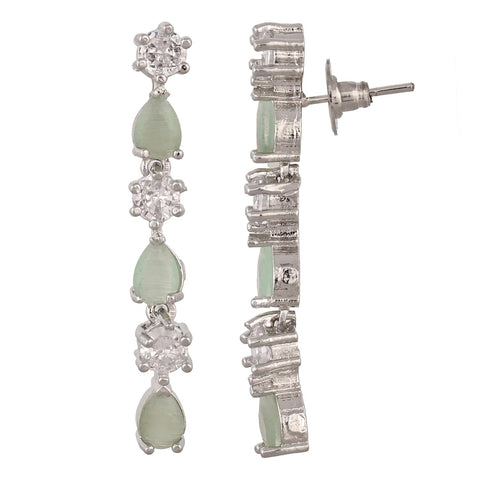 Silver Plated American Diamond CZ Sleek Dangle Drop Earrings