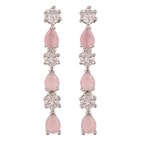 Silver Plated American Diamond CZ Sleek Dangle Drop Earrings