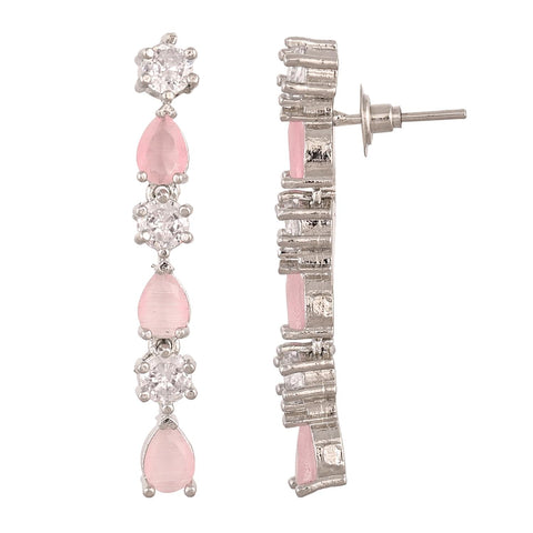 Silver Plated American Diamond CZ Sleek Dangle Drop Earrings