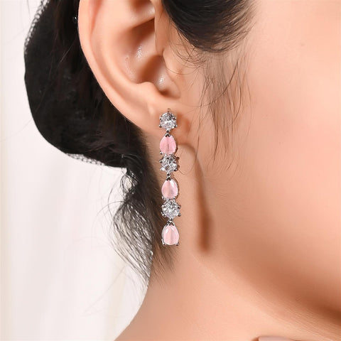 Silver Plated American Diamond CZ Sleek Dangle Drop Earrings