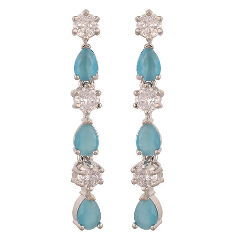 Silver Plated American Diamond CZ Sleek Dangle Drop Earrings