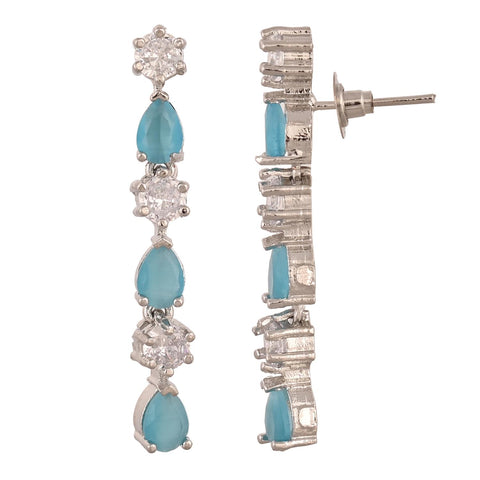 Silver Plated American Diamond CZ Sleek Dangle Drop Earrings