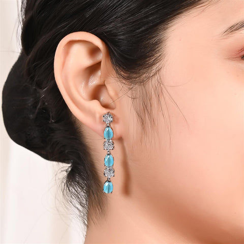 Silver Plated American Diamond CZ Sleek Dangle Drop Earrings