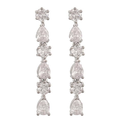 Silver Plated American Diamond CZ Sleek Dangle Drop Earrings