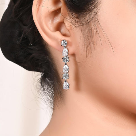 Silver Plated American Diamond CZ Sleek Dangle Drop Earrings