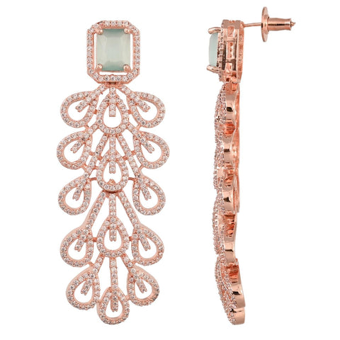 Rose Gold Plated American Diamond CZ Bold Dangle Drop Earrings