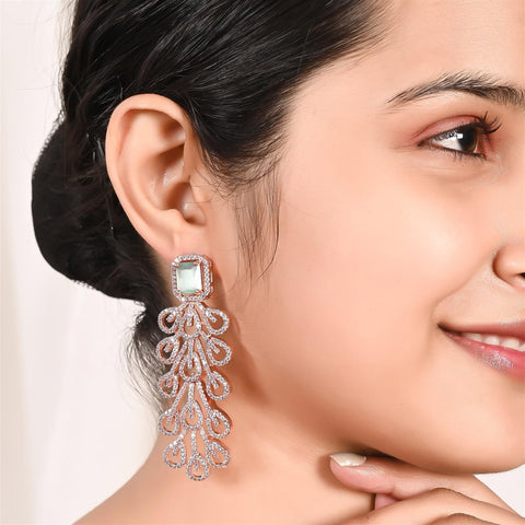 Rose Gold Plated American Diamond CZ Bold Dangle Drop Earrings