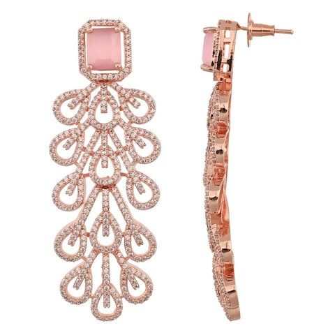 Rose Gold Plated American Diamond CZ Bold Dangle Drop Earrings