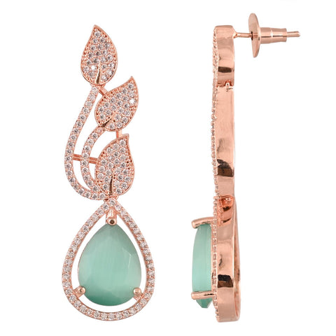 Rose Gold Plated American Diamond CZ Floral Dangle Drop Earrings