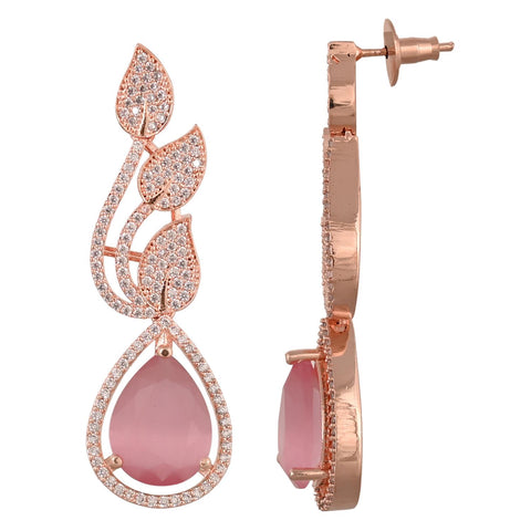 Rose Gold Plated American Diamond CZ Floral Dangle Drop Earrings