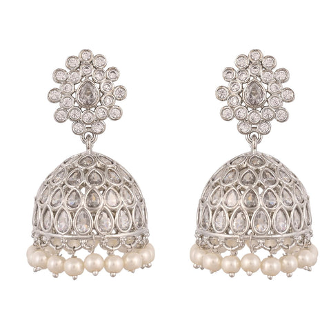 Gold Plated American Diamond CZ Jhumki Drop Earrings