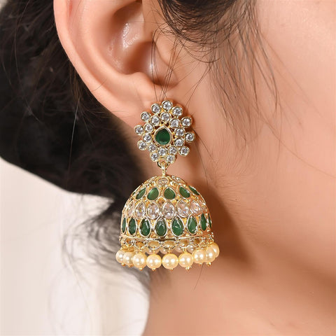 Gold Plated American Diamond CZ Jhumki Drop Earrings