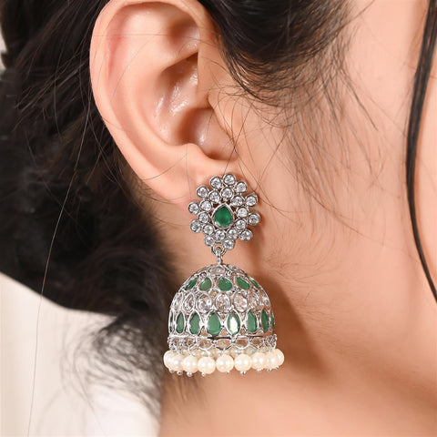 Gold Plated American Diamond CZ Jhumki Drop Earrings