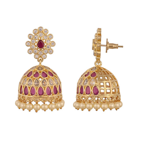 Gold Plated American Diamond CZ Jhumki Drop Earrings