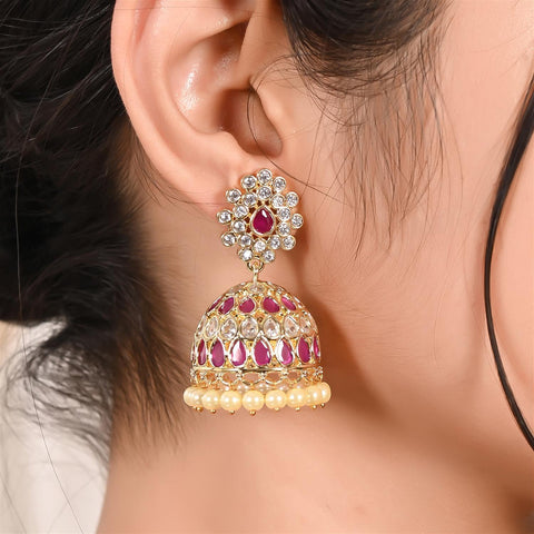 Gold Plated American Diamond CZ Jhumki Drop Earrings