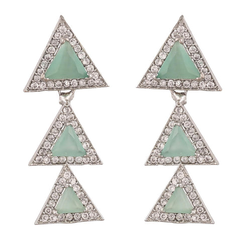 Silver Plated American Diamond CZ Traingle Drop Earrings