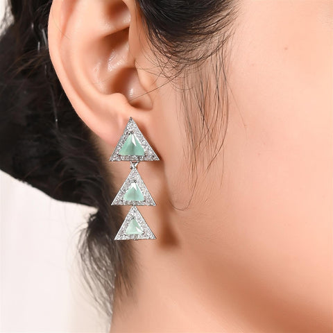 Silver Plated American Diamond CZ Traingle Drop Earrings