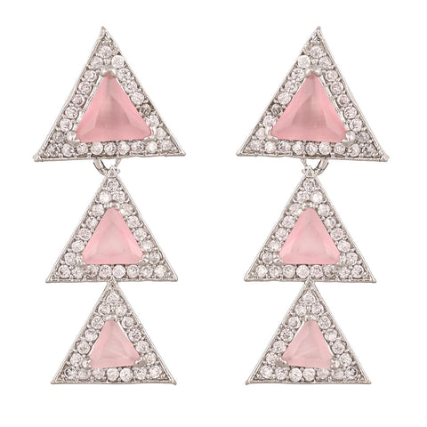 Silver Plated American Diamond CZ Traingle Drop Earrings