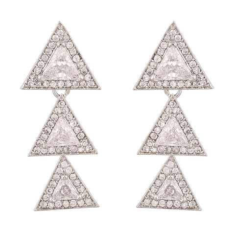 Silver Plated American Diamond CZ Traingle Drop Earrings