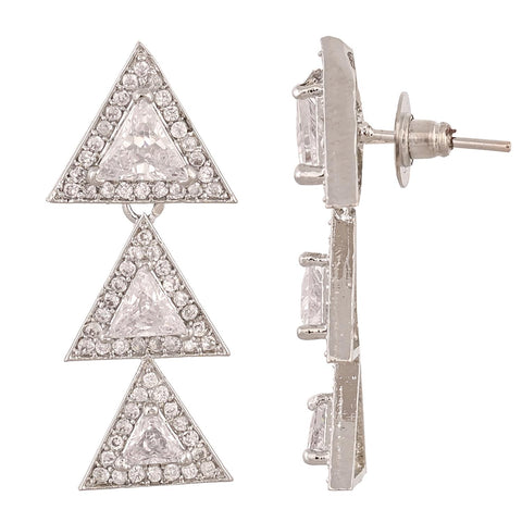 Silver Plated American Diamond CZ Traingle Drop Earrings