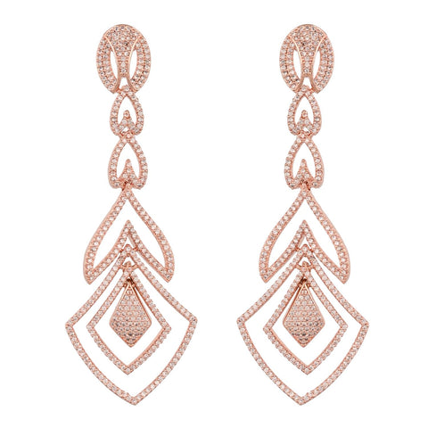 Rose Gold Plated American Diamond CZ White Dangle Drop Earrings