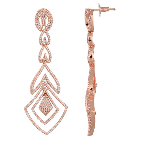 Rose Gold Plated American Diamond CZ White Dangle Drop Earrings