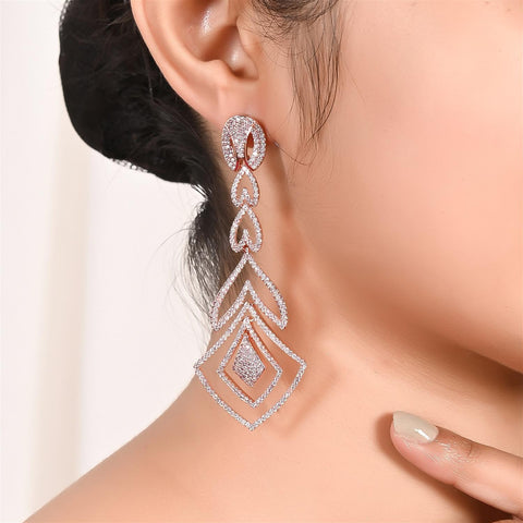 Rose Gold Plated American Diamond CZ White Dangle Drop Earrings