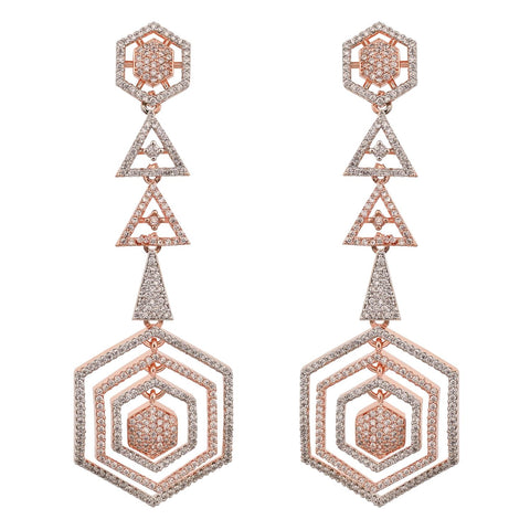 Rose Gold Plated American Diamond CZ White Dangle Drop Earrings