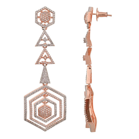 Rose Gold Plated American Diamond CZ White Dangle Drop Earrings