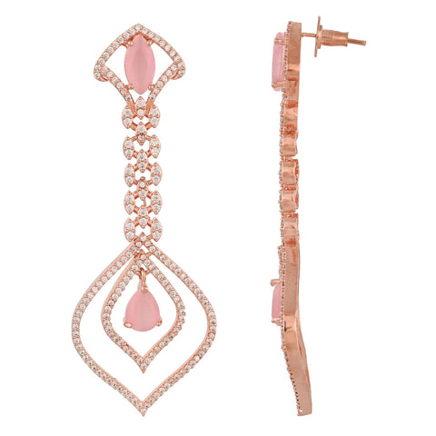 Rose Gold Plated American Diamond CZ Pink Dangle Drop Earrings