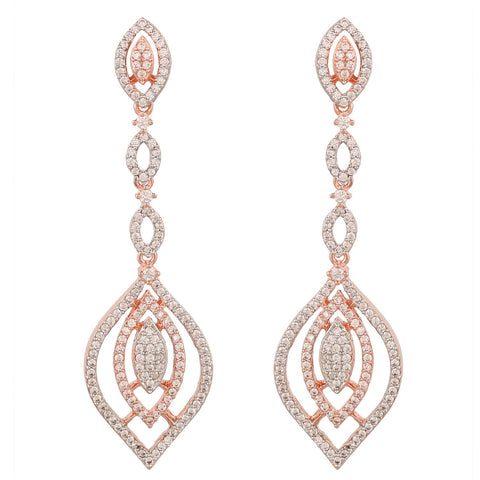 Rose Gold Silver Plated American Diamond CZ White Dangle Drop Earrings