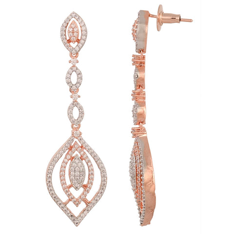 Rose Gold Silver Plated American Diamond CZ White Dangle Drop Earrings