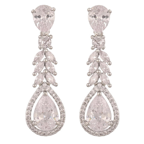 Rose Gold Silver Plated American Diamond CZ Dangle Drop Earrings
