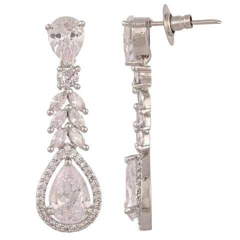 Rose Gold Silver Plated American Diamond CZ Dangle Drop Earrings